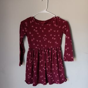 Girls' Floral Long Sleeve Dress - Maroon